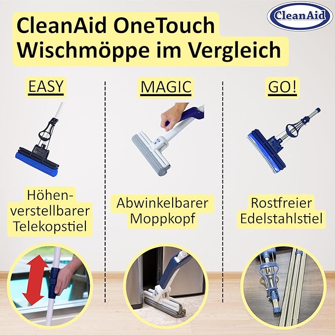 OneTouch GO! Floor Cleaner Floor Mops Sponge Mops Mop with Wringing Function (4 x Refill Sponge)