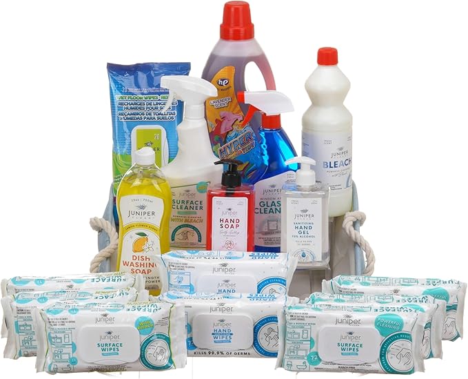 Luxury Cleaning Supplies Kit All In One Household Cleaning Essentials Set with Surface-Floor-Hand Cleaners Laundry Detergent Dish Soap Nice Gift for New Homeowners