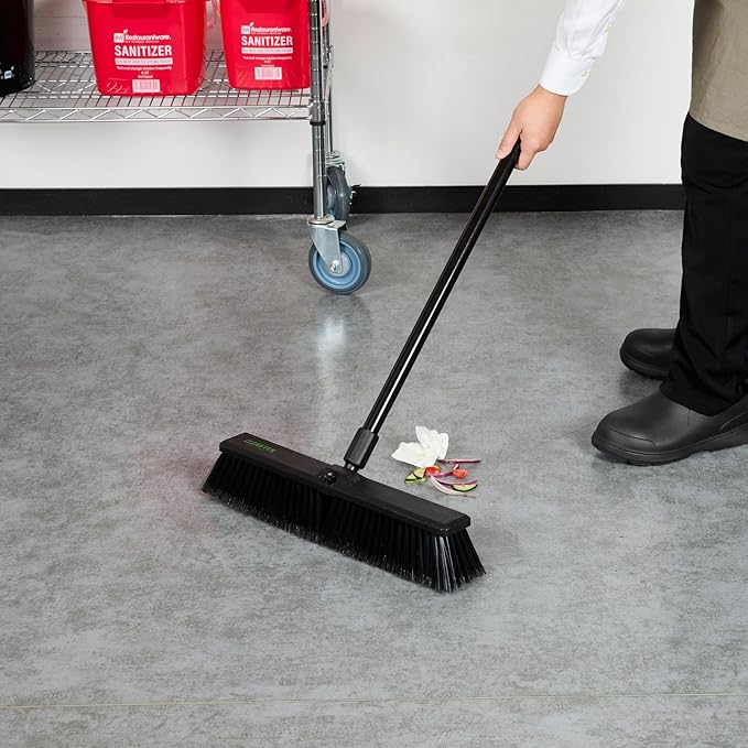Restaurantware-BROOM HEAD ONLY: Clean Tek Professional 17.13-Inch Push Broom Head 1 Heavy-Duty Cleaning Tool - Handle Sold Separately Fine Flagged Bristles Black Plastic Outdoor Use