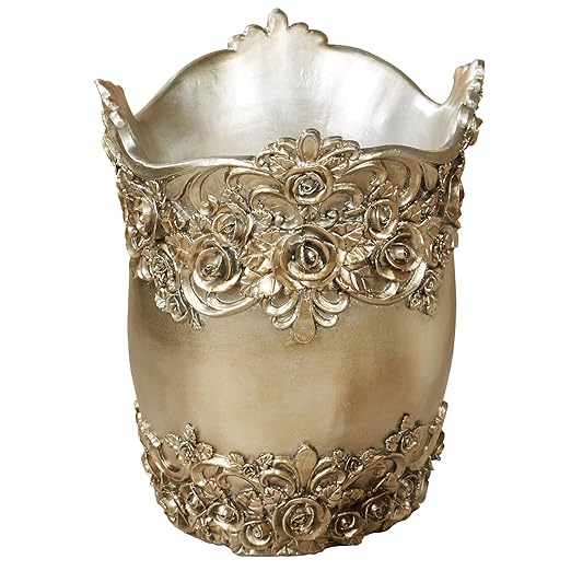 Touch of Class Victoria Rose Satin Gold Wastebasket for Bathroom or Vanity Area
