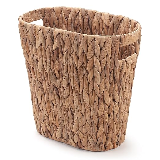 Bathroom Trash Can Handwoven Wicker Trash Can with Handles for Bedroom Living Roon Kitchen Bathroom and Office Water Hyacinth Wicker Waste Basket 1 Pack 13L x 7.5W x 12.2H 3.2 Gallon