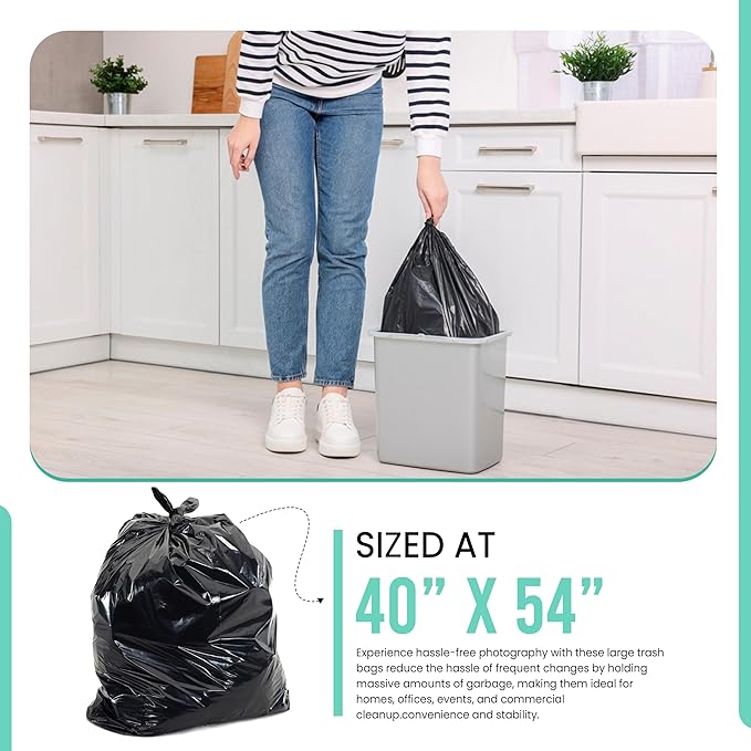 Extra Large 55-60 Gallon Trash Bags | 22 Micron Thickness - 150 Count Heavy Duty Black Garbage Bags for Office Lawn Events and More | Durable Leakproof Star Seal | Made in USA
