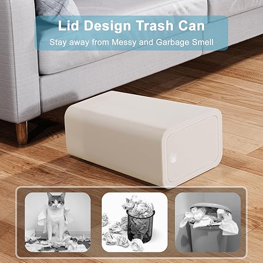 N. NETDOT 3 Pack Small Trash Can with lid 3 Gallon Bathroom Trash CanGarbage Can Slim Trash Bin Waste Basket for BathroomKitchenBedroomLiving RoomOfficeLaundry - Off White