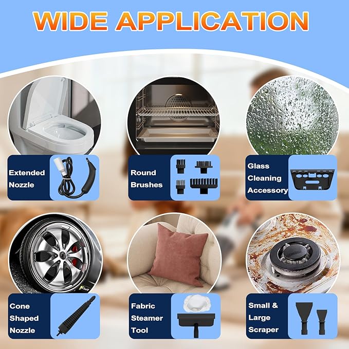 Steam Cleaner 3-Level Adjustable Handheld Steam Cleaner 15s Heat-Up 400ML Large Capacity Steamer Cleaning with 14 pcs Accessories Portable Steam Cleaner for Home for Dirt Grease TileFloor Car