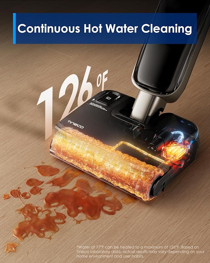 Tineco Floor ONE S9 Master Wet Dry Vacuum Cleaner ThermoBlast Tech &amp Hot Water Vacuum Mop 23kPa Suction 65 Min Runtime 185°F Flashdry 3.9inch Ultra-Slim Stretch Mop