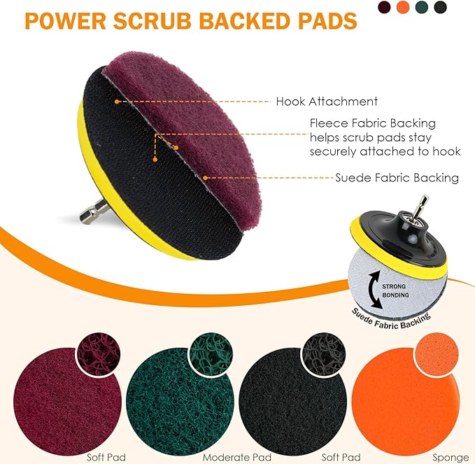18PCS Drill Brush Attachments Set Power Cleaning Scrub Brushes with Scrub Pads Sponge Extend Long Attachment Cleaning Brush Supplies for Bathroom Bathtub Grout Tile Sinks Corners Car Wheel