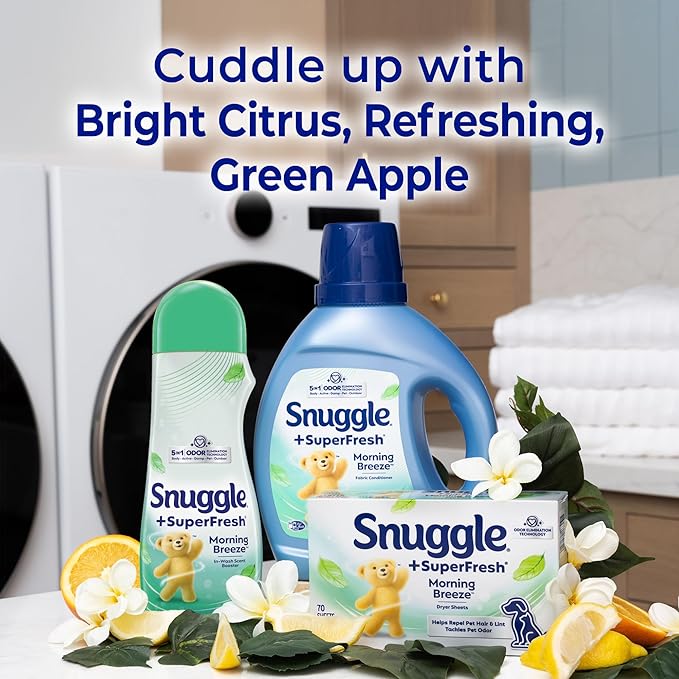 Snuggle SuperFresh In Wash Scent Booster 21 Oz Pack of 4 Morning Breeze Laundry Beads for Long-Lasting Freshness Fragrance Enhancer for Clothes Bedding &amp Activewear HE Safe