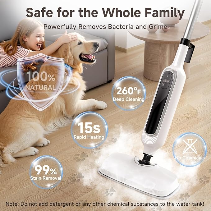 12-in-1 Steam Mop with Mops Detachable Handheld Steam Cleaner for Home 23FT Cord 3 Steam Modes &amp LED Display Steam Mops for Floor Cleaning Bathroom Windows Sofas Clothes Tile Grout Carpet