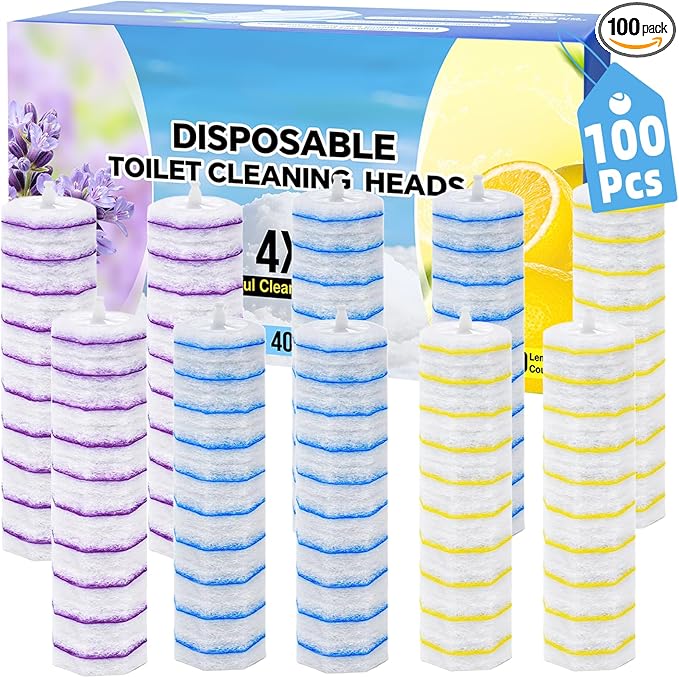 100 Count Toilet Wand Refills for Clorox 4X Cleaning Power Toilet Bowl Cleaner Refill Pads for Clorox Wand System Disposable Toilet Brush for Bathroom CleaningLight Scent