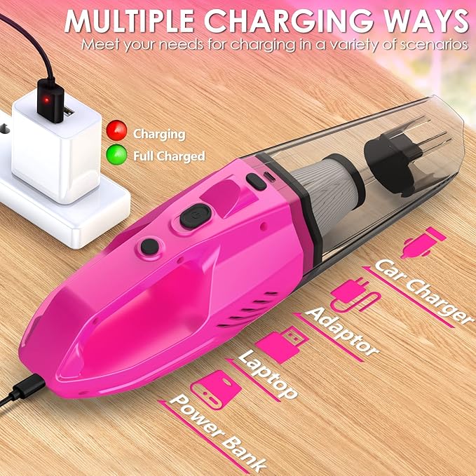 THINKWORK Car Detailing Kit Interior Cleaner Car Cleaning Kit with 8000PA Cordless Pink Handheld Vacuum Cleaner Car Interior Detailing Brush Set Pink Car Accessories Gift for Women
