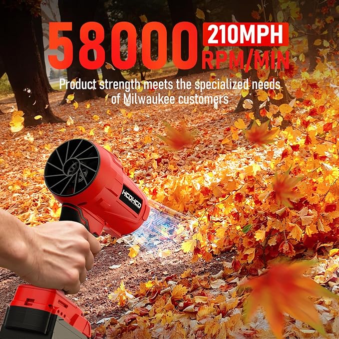 Cordless Leaf Blower Milwaukee M18 18V Battery580000RPM Turbo Jet Blower with 4 Nozzles Lightweight Handheld Blower for Patio Lawn Yard Leaves Dust Garage &amp Snow Cleaning (No Battery)
