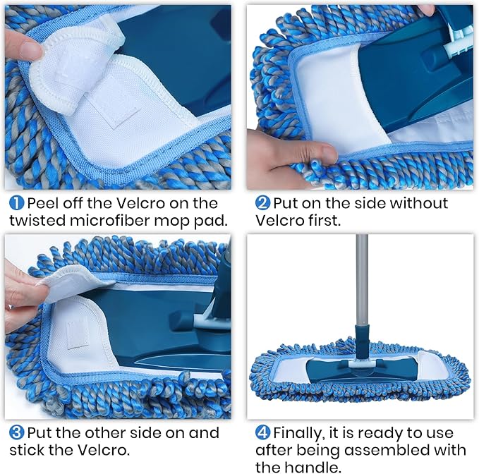 Mirofiebr Dust Mop with 3 PCS Washable Mop Pads and Extendable 57” Long Handle Multifunction Floor Mop for HardwoodMarbleLaminateTile Floor Mopping