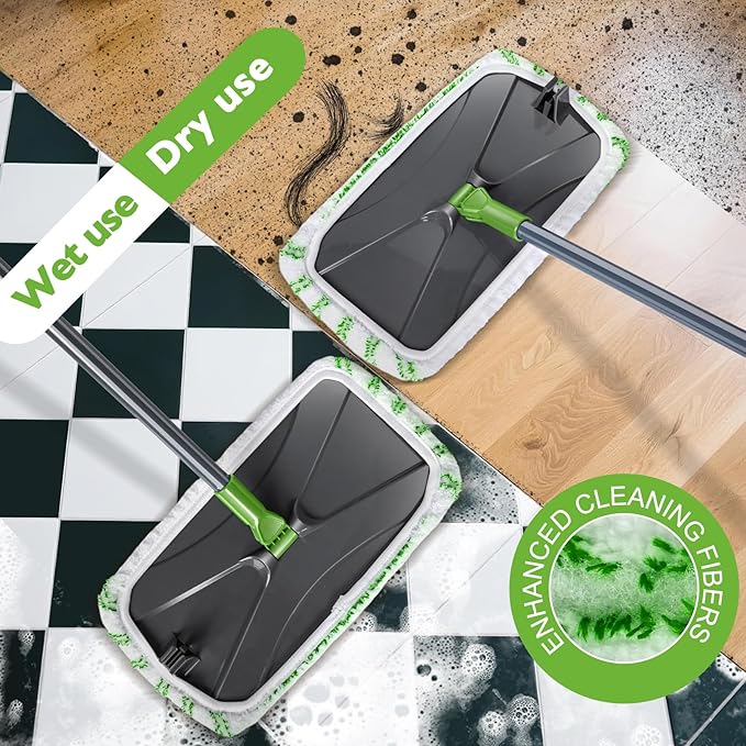 MASTERTOP Dust Mop for Hardwood Floors Extra Large Microfiber Flat Mop with 5 Wet &amp Dry Reusable Pads Hardwood Mops with Telescopic Handle for Laminate Tile Vinyl
