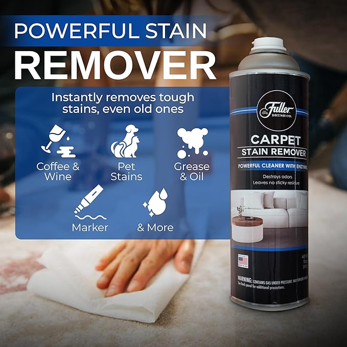 Fuller Brush Carpet Stain Remover – 18 oz Enzyme Foam Spot Cleaner for Carpets Rugs &amp Upholstery – Removes Pet Stains Coffee Wine Grease – Odor Eliminating (Pack of 3)
