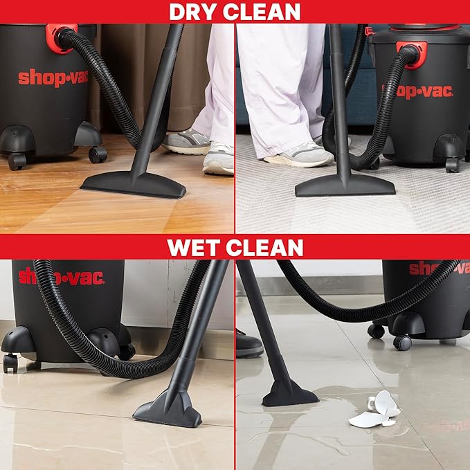 Shop-Vac 5985005 6 Gallon Wet/Dry Vacuum 3.5 Peak HP 1.25 Inch Diameter x 7 Foot Hose 6 Foot Cord Ideal for Home Garage and Workshop Cleaning
