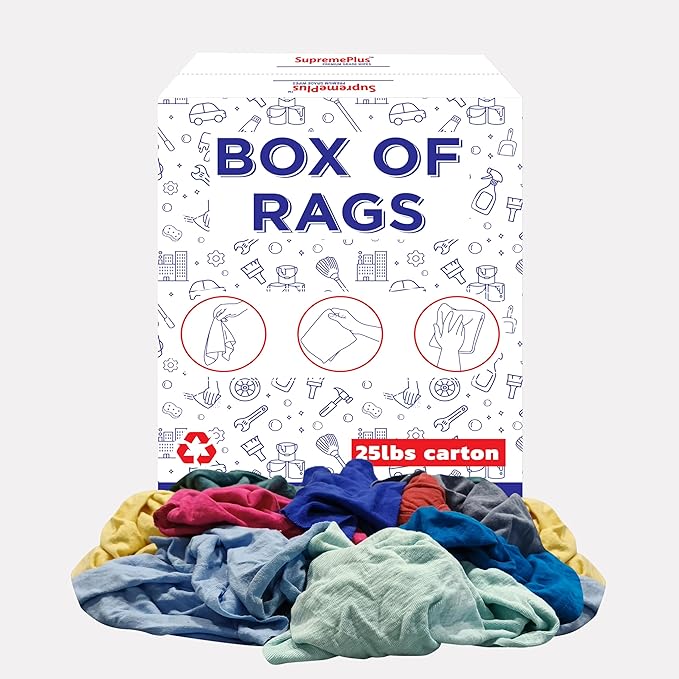 Recycled Color T-Shirt (25 lbs.) Box of Rags – Shop Cloths Bulk for Workshops Mechanics Painters and Home Use Multipurpose Cotton T-Shirt Rags