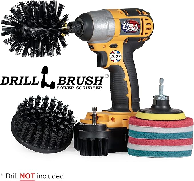 Household Cleaning Power Scrubber for Cordless Drill- Electric Spin Scrubber Set - Grill Brush and Pad Scrubbing Set - Rust Remover - Griddle Cleaning Kit - Backyard Accessories Cleaner - Industrial