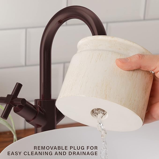 Creative Scents Rustic Luxe Bathroom Accessory Set Complete - 4 Piece Beige Bathroom Soap Dispenser Set has: Lotion Dispenser Toothbrush Holder Tumbler &amp Soap Dish Modern Farmhouse Bathroom Dec