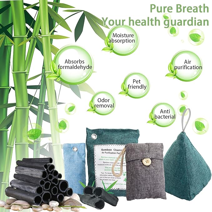 Charcoal Bags Odor Absorber (10x100g+4x200g) Activated Bamboo Charcoal Air Purifying Bags Charcoal Odor Eliminating Bags for Home &amp Car Shoes Closet Pet -14 PACK
