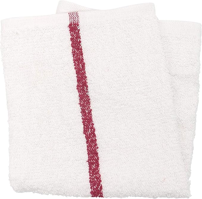 Arkwright Bar Mop Towels Pack of 12 100% Cotton Kitchen Dishcloths Absorbent Quick Dry Cleaning Cloths for Restaurant Bar and Home Kitchen 16 x 19 in White/Red