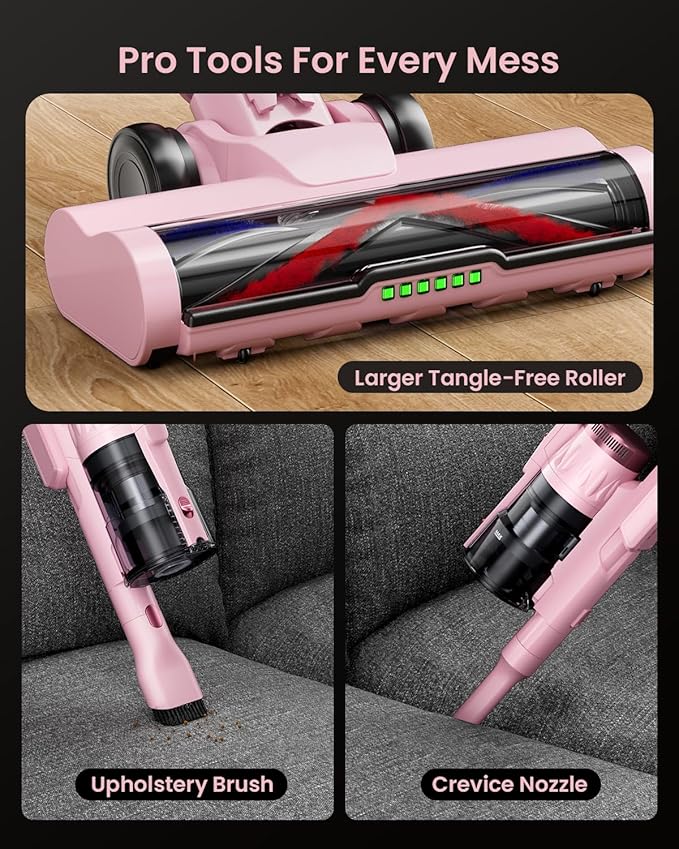 Cordless Vacuum Cleaner for Home Upgraded 60Kpa Powerful Suction Pet Hair Vacuum with 70min Runtime Green LED Light for Hardwood Floors &amp Carpet Self-Standing Rechargeable Stick Vacuum Light P