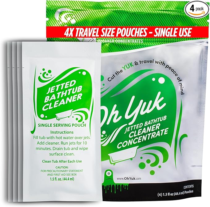 Oh Yuk Jetted Tub Cleaner – Jetted Tub System Cleaner for Bathtub Jet Systems Jacuzzi &amp Bath Jets – Jet Tub Cleaner for Hygienic Cleaning and Peace of Mind – 4X Travel Size Pouches Pack
