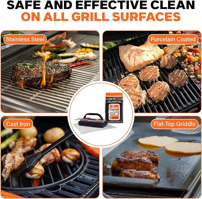 Proud Grill Q-Swiper Grill Cleaner Set - Bristle &amp Wire-Free Brush with Scraper &amp 80 Moist Wipes - BBQ Smoker Cleaner Kit Safe for Outdoor Griddle Grates Grease &amp Grime Remover Barbecue