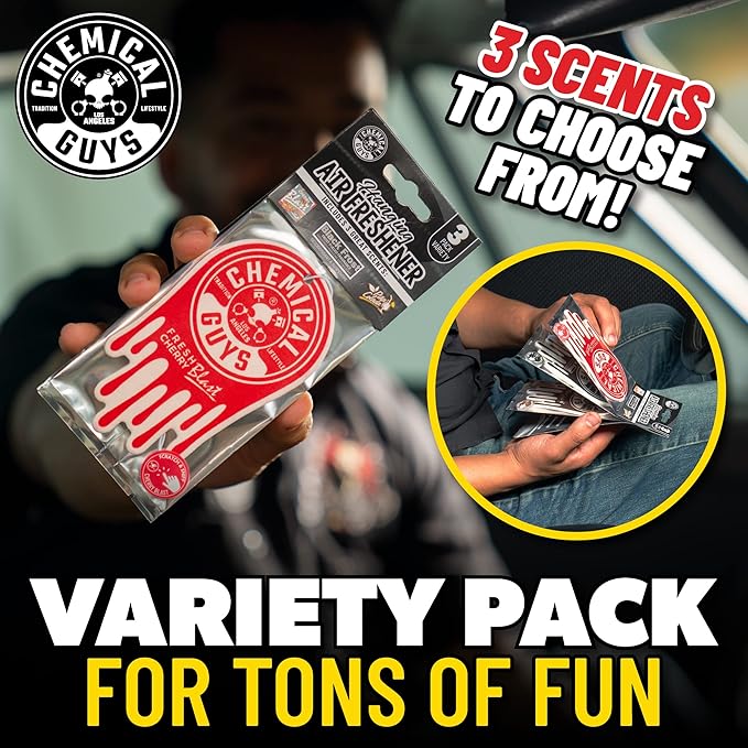 Chemical Guys Car Fresheners Hanging Air Fresheners Variety Scent Pack 12 Pack - for Cars Home Garage Workspace Dorm Room &amp More (4 x 3 Packs Black Frost Cherry Pina Colada)