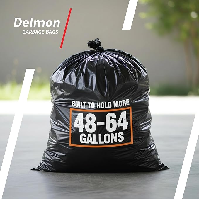 Delmon Trash Bags - 150 Bags / 10 Rolls Carton - 70 Gallons - Thick and Heavy Duty Trash Bag for Commercial Home &amp Kitchen UseFits Toter Curbside Bins - W 43” L 48” Thickness 0.87MIL