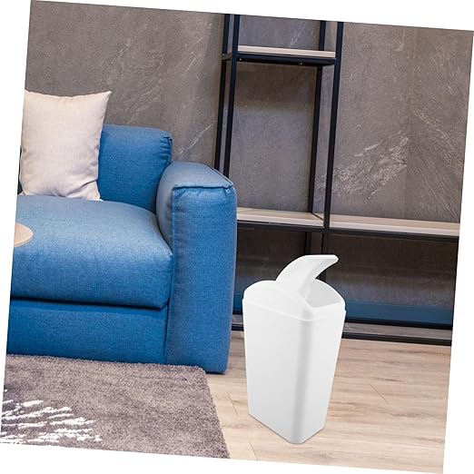 Lurrose Plastic Swing Lid Trash Can with Reinforced Durability for Kitchen Bathroom Bedroom Narrow Space Waste Container with Odor-reducing Swing Top Large Capacity Household Waste Basket