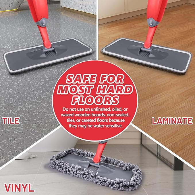HOMTOYOU Spray Mops with 9 Reusable Pads: Wet Mop for Hardwood Tile Wood Laminate Vinyl - Absorbs Pet Hair Dust