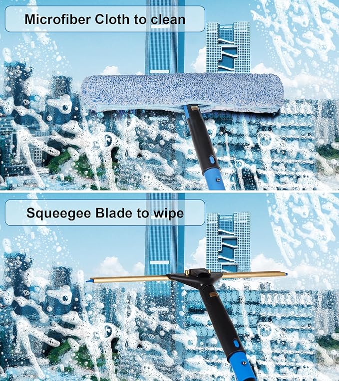 Swivel Squeegee Kit with 4 Extension PolesGlass Scraper Bendable Duster 2 Window Scrubber Cloth for Glass Car Floor HomeGarden