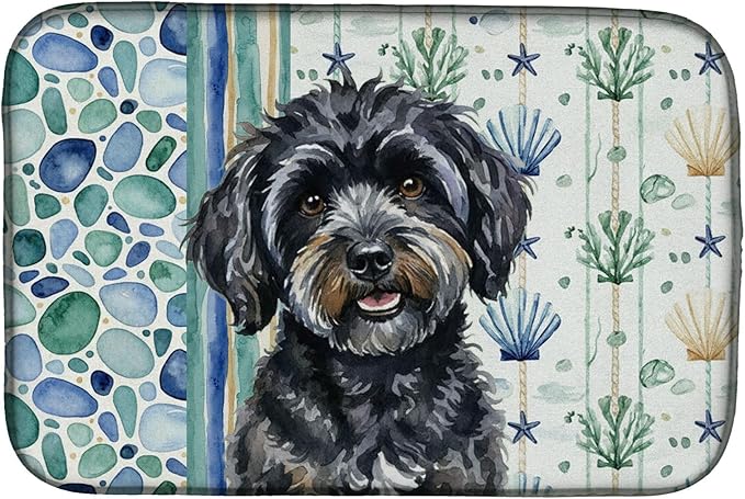 Caroline's Treasures Black Havanese Coastal Sea Glass Dish Drying Mat Absorbent Dish Drying Mat Pad for Kitchen Counter Dish Drainer Mat for Countertop 14 x 21 Multicolor