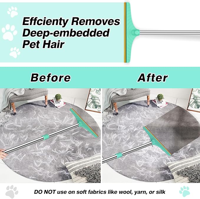 Carpet Rake for Pet Hair Removal - 45 Adjustable Long Handle Carpet Rake Reusable Pet Hair Removal Tool Kit Cat Dog Fur Rakes Scraper Carpet Broom for Carpets