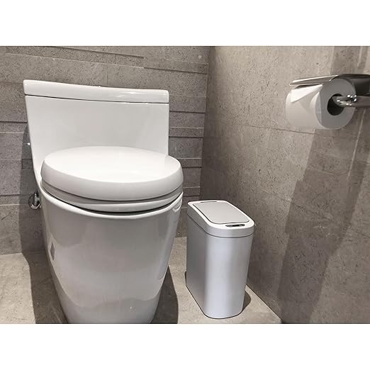 Automatic Motion Sensor Bathroom with Covered Trash Can One Smart Plastic Trash Cans Suitable for Bathrooms Offices Bedrooms Living Rooms (White-2 Pack)