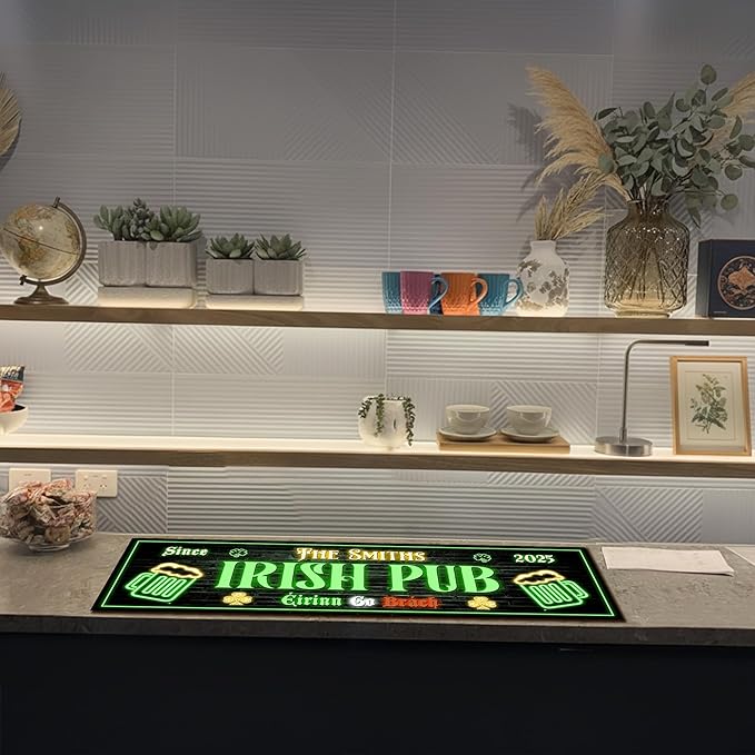 THUYPT Personalized Irish Bar Mat Dish Drying Mat for Irish Pub St Patrick's Day Decor Bar Shamrock Spill Mat Kitchen Counter Accessories Home Bar Decor St Patrick's Day (11)