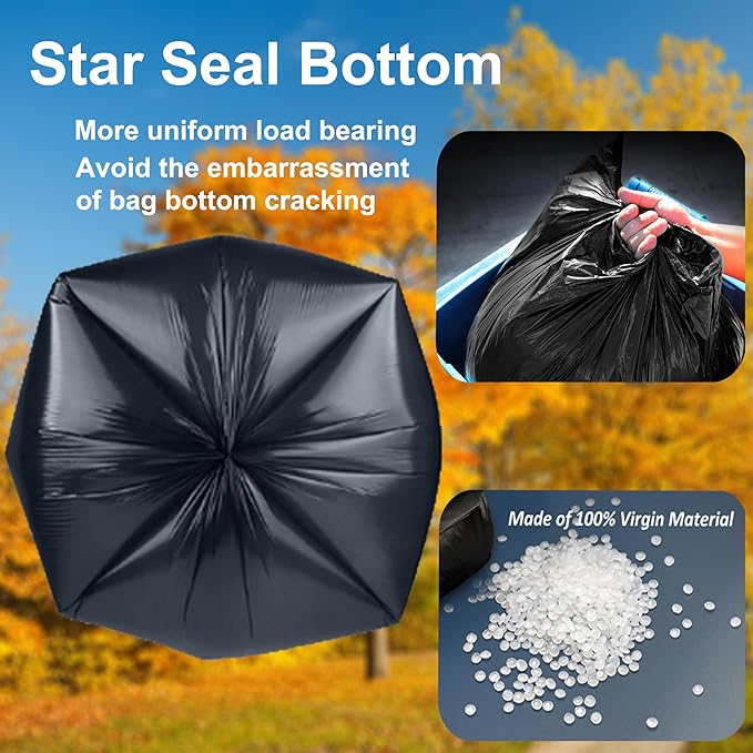 55-60 Gallon Trash Bags Heavy Duty 60 Count Bulk with 4 Innovative Flap Ties | Compatible with Rubbermaid Brute &amp Winco &amp Behrens 55-60 Gallon Round Trash Can | Tear &amp Leak Resistant Black