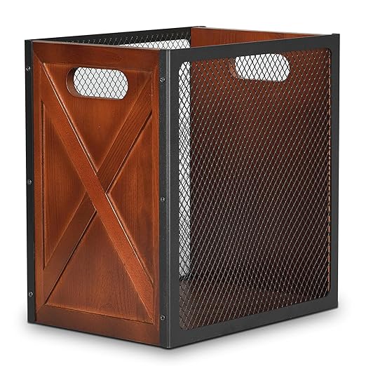 Rustic Office Trash Can - Rectangular Waste Basket with Iron Mesh 4.5 Gallon Wooden Garbage Can Bathroom Garbage Bin with Handles Decorative Trash Can for Home Office Bedroom