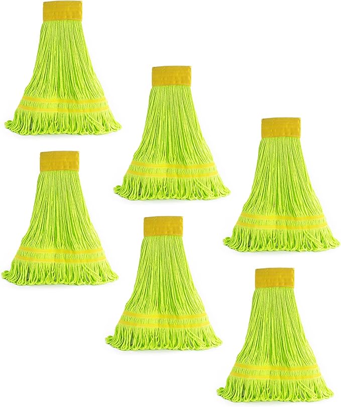 Matthew Cleaning Microfiber String Mop Heavy Duty Commercial Wet Mop Head ReplacementExcellent AbsorbencyPremium LaunderabilityReusable for HomeCommercial and Industrial Use(Green6Pack)