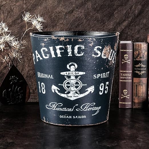 Trash Can 10L/2.64Gallon British Style Trash Bin Household Uncovered Garbage Can Decoration(Boat Anchor Pattern) - Pattern-1