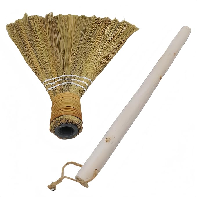 Wedding Broom for Jumping CeremonyHandmade Natural Whisk Broom with Wooden Handle for Halloween DIY Decoration Vietnamese Straw Soft Broom (12.6”Width 28.74” Length)