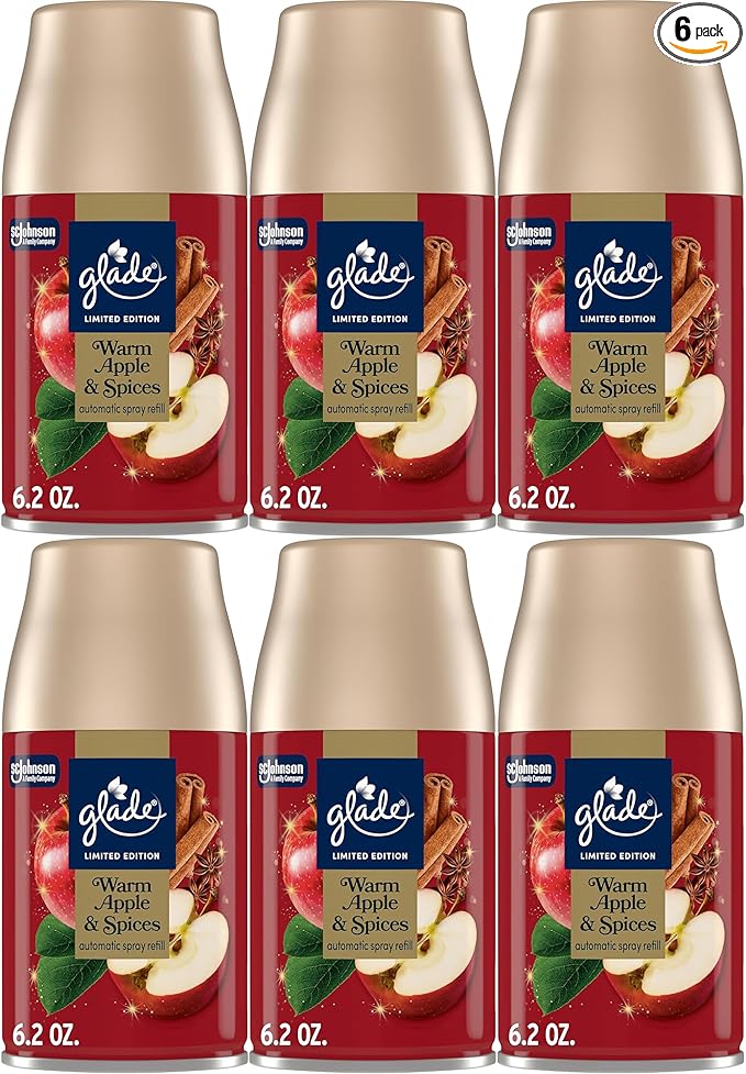 Glade Automatic Spray Refill 6 Pack Warm Apple &amp Spices Scent Home Fragrance Refill Can 6.2 oz