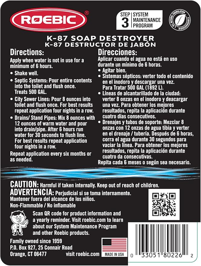 Roebic K-570-Q 32-Ounce Leach And Drain Field Opener Concentrate &amp K-87 Soap Destroyer Exclusive Bacteria Eliminates Buildup in Septic Tank Pipes 32 Ounces &amp K-97 Main Line Cleaner 32 Ounce