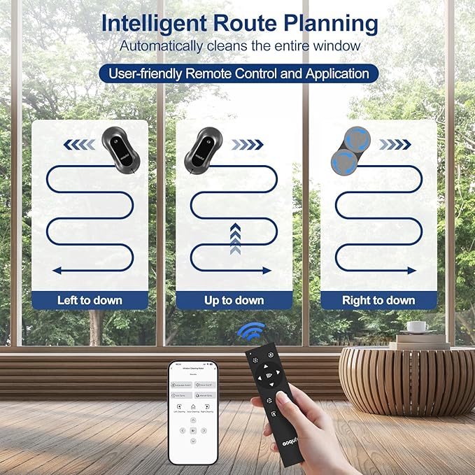 Intelligent Window Cleaning Robot - Electric Window Cleaner with Dual Water Spray Remote &amp App Control Suitable for Interior &amp Exterior Windows Includes 12 Cloths Grey
