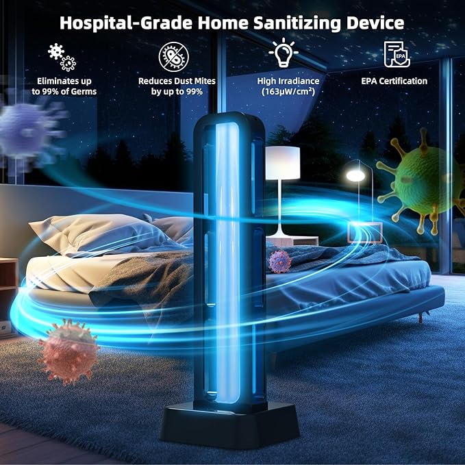 39W UV Light Sanitizer with Remote Control and 3 Timers – Ozone Free Home Disinfection Device Kills Germs Viruses Mold and Dust Mites – Whole Room Ultraviolet Light for Home and Office