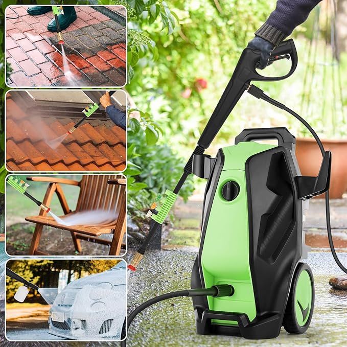 5000PSI Heavy Duty Pressure Cleaner with 33FT Hose 4 Quick Connect Nozzles and Foam Cannon for Cars/Fences/Driveways/Patios/Home Cleaning Deep Green