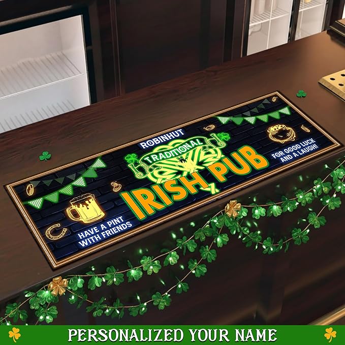 THUYPT Personalized Irish Bar Mat St Patrick's Day Decorations Kitchen Counter Irish Bar Dish Drying Mat Patrick's Lucky Shamrock Quick Drying Spill Mats (08)