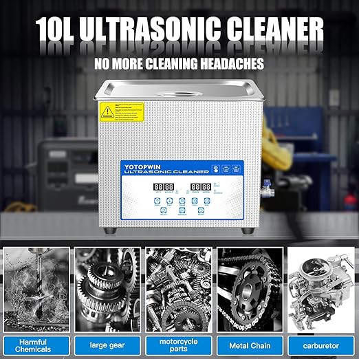 Large Professional Ultrasonic Cleaner 10L with Digital Timer &amp Heater Ultra Sonic Parts Cleaner Carburetor Cleaning Machine Lab Ultra Sound Cleaner Stainless Steel Tank Fast Cleaning for Tools PC