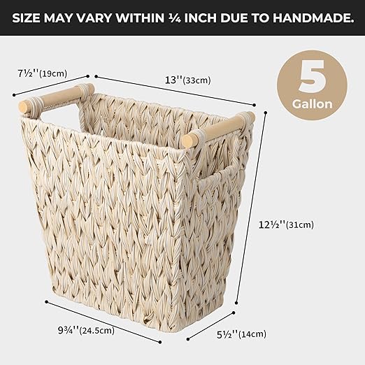 GRANNY SAYS Wicker Trash Can Waste Basket for Bathroom Waterproof Bathroom Garbage Can 19 Liters/5 Gallons Wastebasket with Handle Decorative Waste Basket for Bedroom Office Living Room 1 Pack