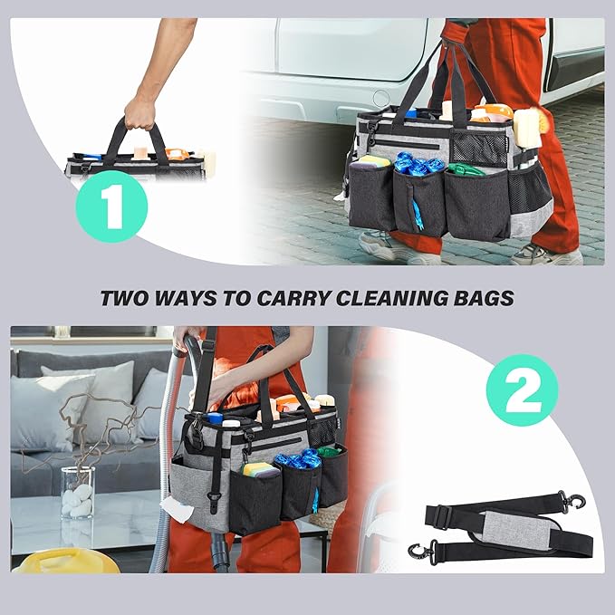 Wearable Cleaning Caddy Bag for Cleaning SuppliesLarge Capacity Cleaning Organizer Grey